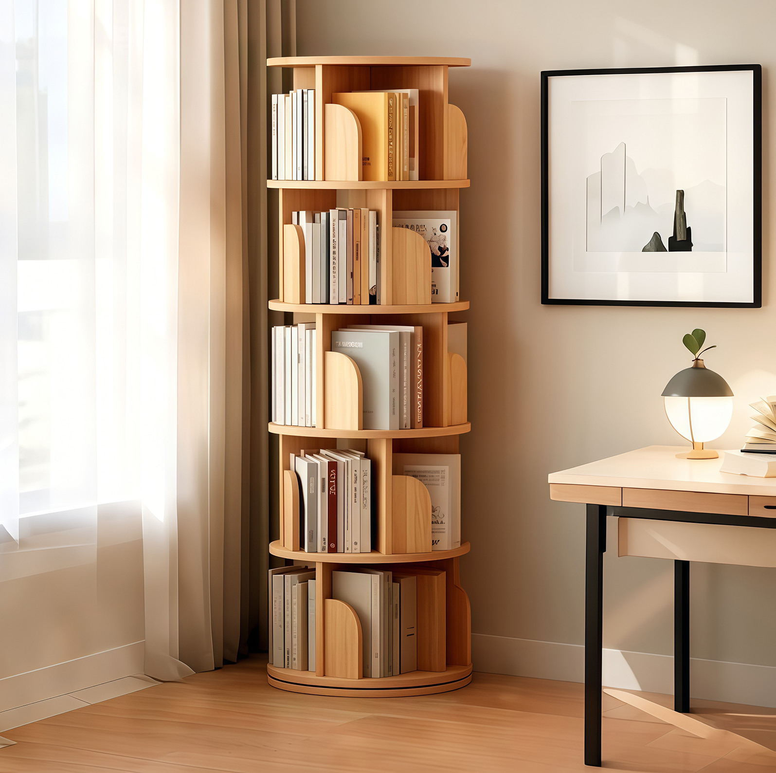 Drehbares 360°-regal 46 X 46 X 157 Cm Aus Mdf In Holzoptik Havrya