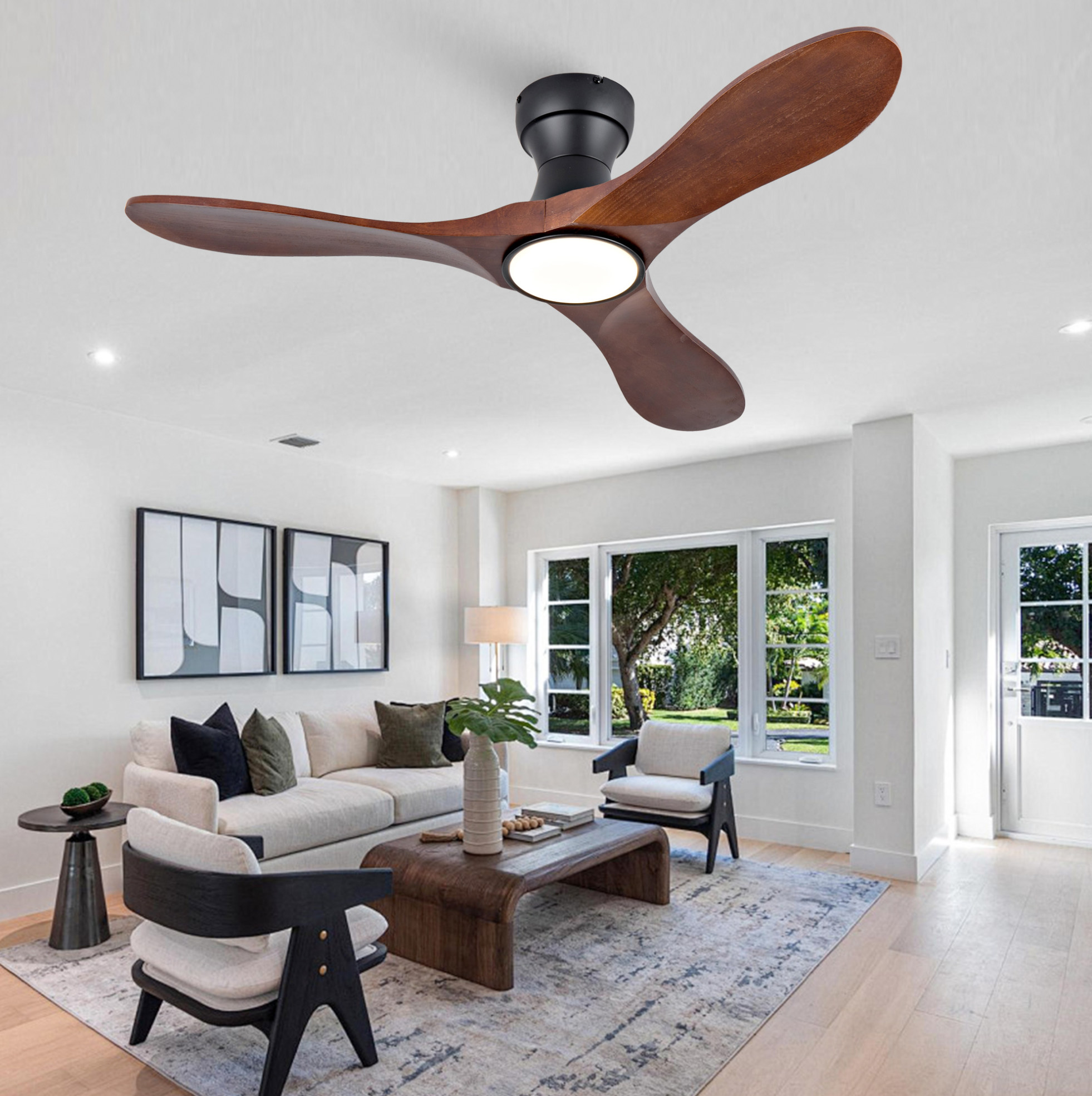 Deckenventilator Mit Licht 42 Zoll, 3 Holzflügel, Fernbedienung, Schwarz Havrya