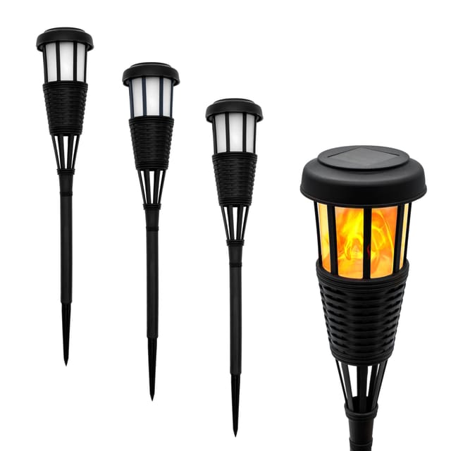 Led Solar Gartenfackel in Rattan Optik - 4er Set - Solarleuchte 48 x 10 cm mit Flackereffekt