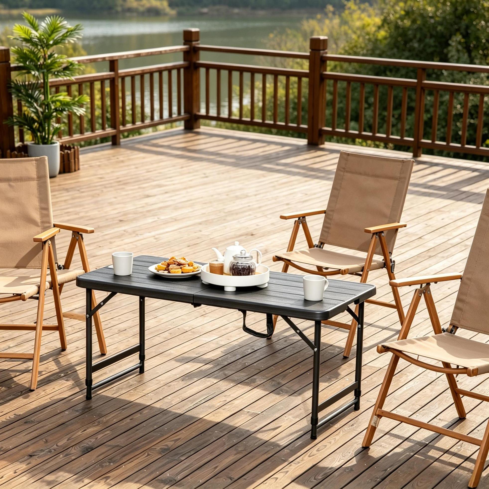 Höhenverstellbarer Klappbarer Gartentisch 118 X 60 Cm, Hdpe-tischplatte In Holzoptik, Schwarz Havrya