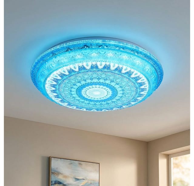 Deckenleuchte cct Deckenlampe Schlafzimmer blau, weiß led, Metall, 1x led 18W 600Lm 2700K, 4000K, 6000K, DxH 39x8,5 cm