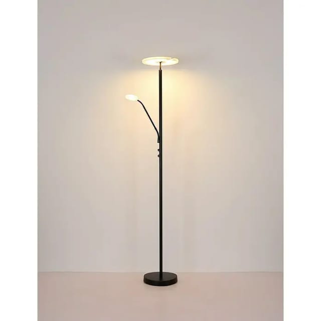 Led Stehlampe dimmbar Deckenfluter mit flexibler Leselampe Stehleuchte schwarz, Metall Acryl, 28W 2100lm warmweiß, DxH 30 x 180 cm