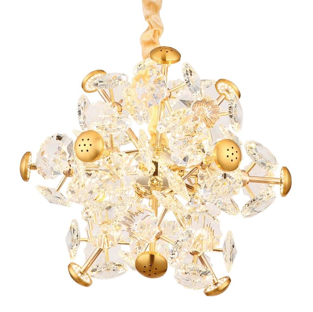 Pendelleuchte Hängelampe led Deckenleuchte Metall Goldfarbe Glaskristalle 40 cm