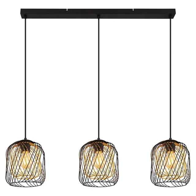 Hängelampe Pendelleuchte Esstischleuchte Käfig 3 flammig schwarz gold h 150 cm