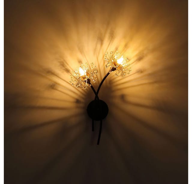 Wandlampe Flurleuchte Blumen gold Wandleuchte Flurlampe Wohnzimmerleuchte schwarz, 2x G9, BxH 32,5 x 44,5 cm