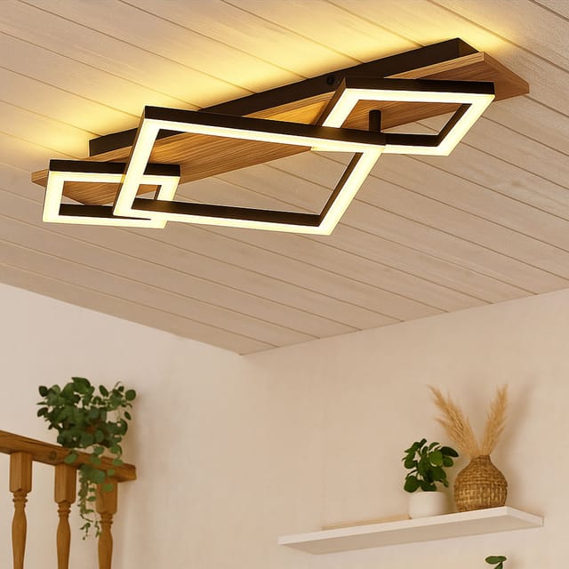Deckenleuchte Designleuchte Wohnzimmerlampe led Holz natur schwarz opal Quadrate