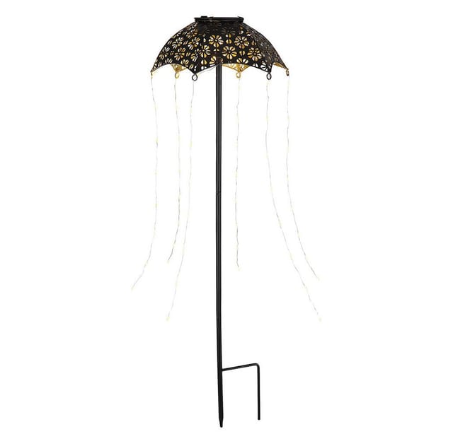 Globo Lighting - Solarlampe Außenleuchte mit Erdspieß Gartendeko Regenschirm Terrassenlampe, schwarz kuper, 60x led warmweiß, DxH 20,5 x 65 cm