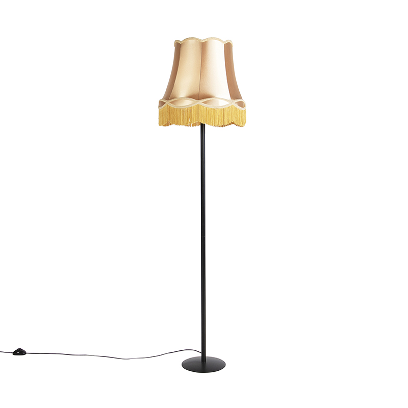 Qazqa Retro Stehlampe Schwarz Mit Granny-schirm Gold 45 Cm -