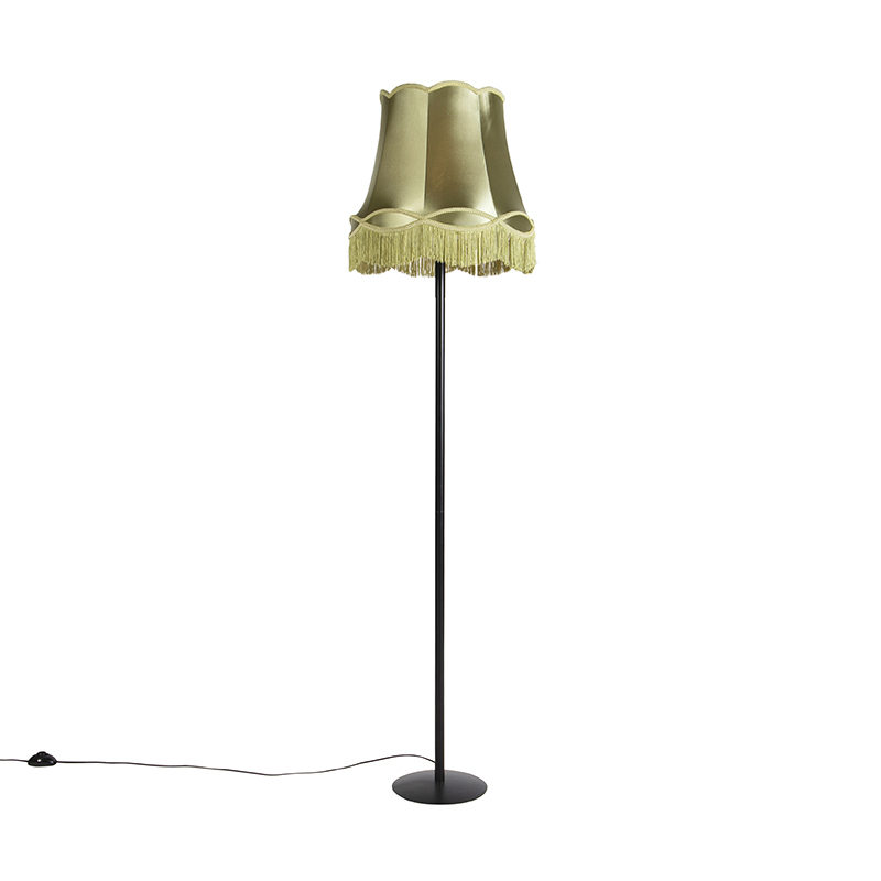 Qazqa Retro Stehlampe Schwarz Mit Granny Schirm Grün 45 Cm -