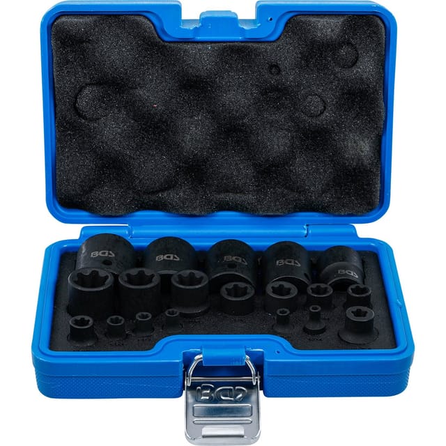 Kraft-Steckschlüssel-Einsatz-Satz E-Profil Plus Antrieb Innenvierkant 6,3 mm (1/4'), 10 mm (3/8'), 12,5 mm (1/2') sw EP4 - E32 19-tlg.