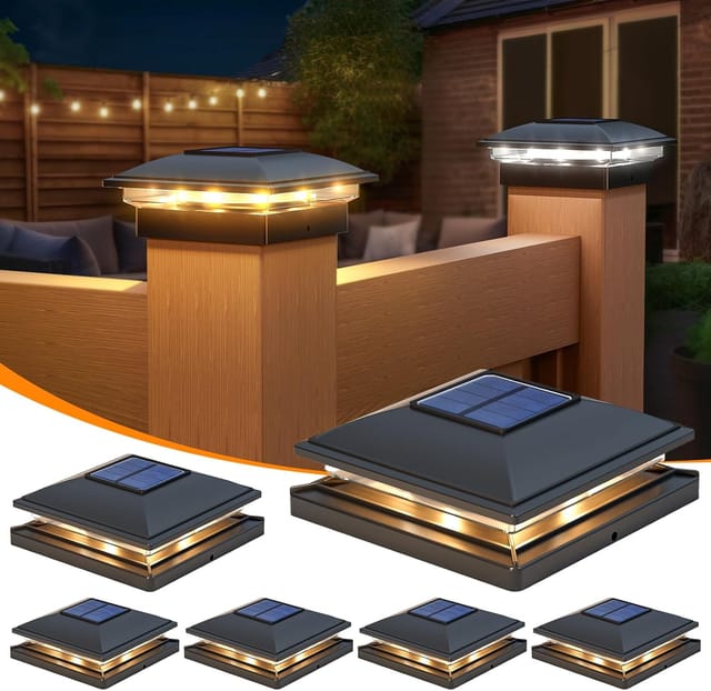 Solar-Pfostenkappen-Lichter, 6 Stück, 2 Modi, helle 4 x 4 Pfosten, Solarleuchten für den Außenbereich, wasserdicht, Garten, Terrasse, Zaun,