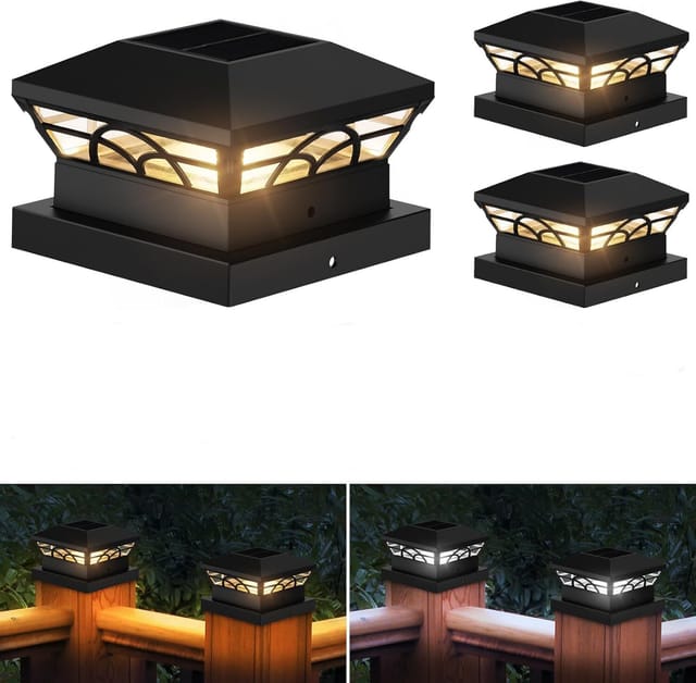 Solar-Pfostenkappen-Lichter, 2 Stück, Solar-Deck-Zaun-Pfostenleuchten für 8,9 x 8,9 cm, 4 x 4, 5 x 5 Holz-/Vinyl-Pfosten, Solar-Pfostenleuchten mit