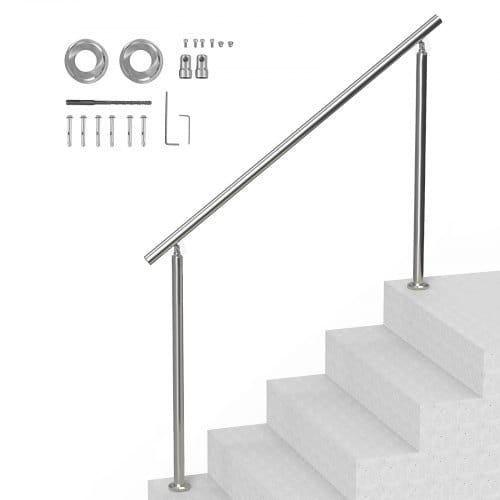 Handläufe Für Außentreppen, 59 Zoll/150 Cm Langes Treppenhandlauf-set, Übergangsgeländer Aus Edelstahl Mit Montagesatz, Doppelsäulige Treppenhandläufe Für Senioren, Veranda Und Terrasse - Vevor