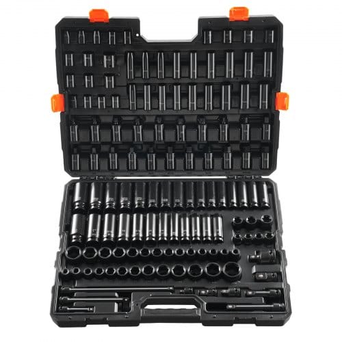 Schlagschraubensatz Steckschlüsselsatz 3/8 Zoll & 1/2 Zoll Antrieb 130 Tlg. Sae & Metrischer Steckschlüsselsatz, 6-kant Cr-mo Legierungsstahl Für Auto-reparaturen Mit Aufbewahrungskoffer - Vevor