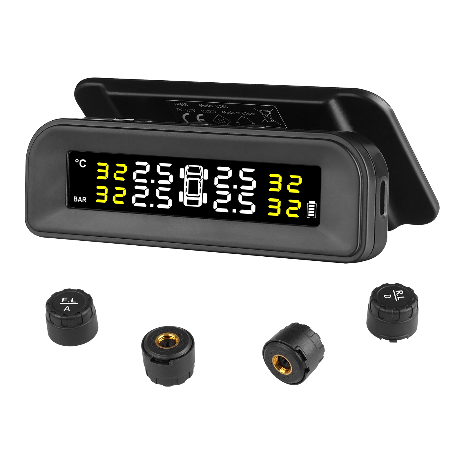 Vevor Reifendrucküberwachungssystem Für Wohnmobile, 7,3–87 Psi Anhänger-tpms, Universelles Kabelloses Autoalarmsystem, Wasserdichtes Tpms-sensorset Mit Solarladung 4 Sensoren 5 Alarmmodi