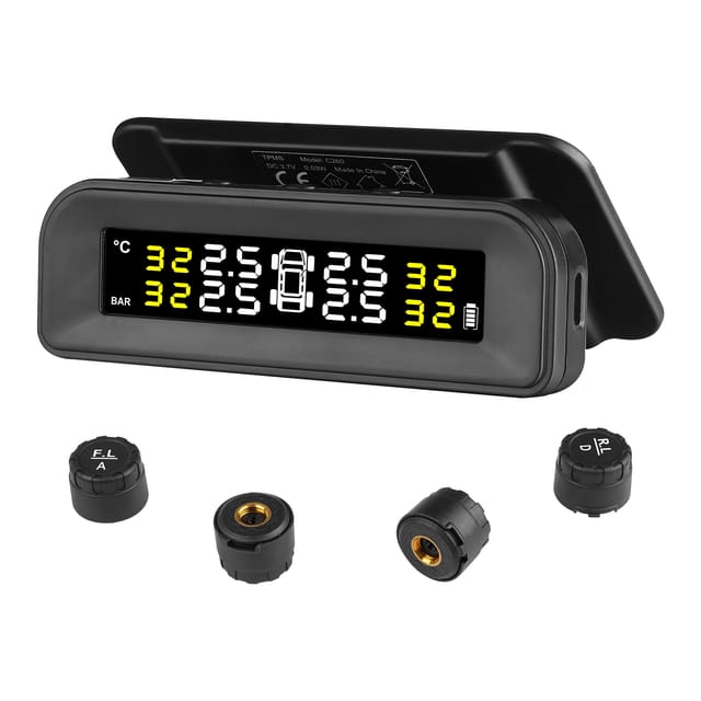 Vevor Reifendrucküberwachungssystem Für Wohnmobile, 7,3–87 Psi Anhänger-tpms, Universelles Kabelloses Autoalarmsystem, Wasserdichtes Tpms-sensorset Mit Solarladung 4 Sensoren 5 Alarmmodi