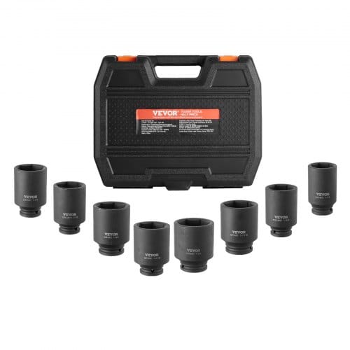 Achsmuttern-schlagsteckschlüsselsatz 12,7 Mm Antrieb, Tiefer 12-kant-steckschlüsselsatz, 8-teilig, Metrisch, Cr-mo Steckschlüsselsatz Mit Aufbewahrungskoffer, Autoreparatur Schwarz