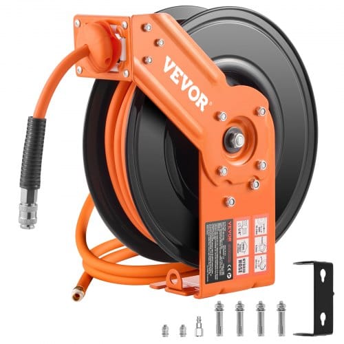 Druckluftschlauch Schlauchtrommel, 9,52 Mm X 15,24 M Hybrid-luftschlauch, Max. 300 Psi, Schlauchaufroller Mit Automatischem Aufrollen & Zuleitung, Für Decken-/wandmontage & 180° Schwenkhalterung