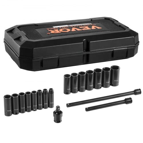 3/8 Zoll Antriebs-schlagsteckschlüsselsatz 18-teiliger Tiefer Steckschlüsselsatz Metrisch 8–22 Mm, 6 Kant Cr-v-legierungsstahl Für Autoreparatur Inklusive Aufbewahrungskoffer Schwarz