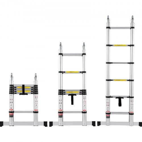 Teleskopleiter, 1,85-3,79m A-förmige Aluminium-ausziehleiter, Leichte, Klappbleiter Mit Mehrfach-einzug, 170 Kg Tragkraft Mit Stabilisatorstange, Mehrzweckleitern Für Wohnmobil, Camper