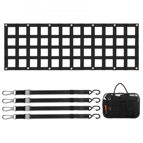 Vevor Heckklappennetz, 1525 X 470 Mm, Lkw-ladeflächennetz Mit 4 Verstellbaren Teleskopgurten, Ausziehbar Und Langlebig, Flexible Einstellung, Gepäcknetz Geeignet Für Pickup, Anhänger, Lkw, Jeep, Suv