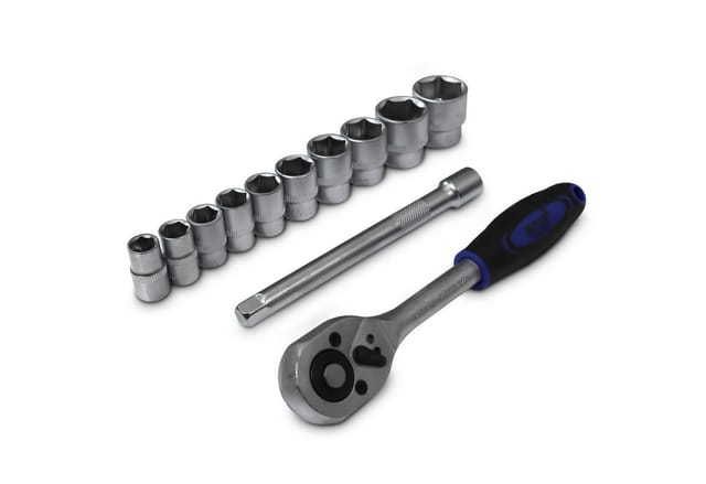 Bituxx - 12 Teiliges Nussatz Sechskant mit 200mm Ratsche 3/8' und 150mm Verlängerung Steck Nüsse Stecknuss Werkzeug Set