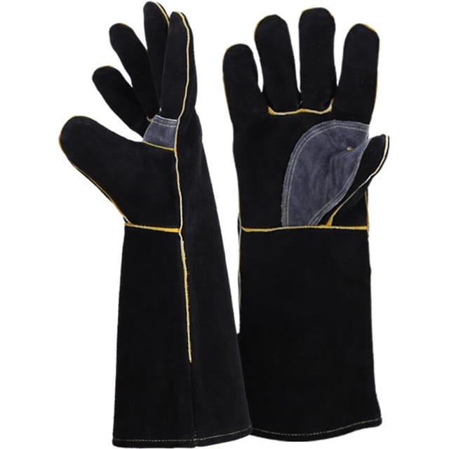 Gants Extrêmement Résistants Au Feu Et À La Chaleur, En Cuir Avec Coutures Kevlar, Idéaux Pour Les Cheminées, Poêles, Fours, Grills, Soudures(4014.5cm) - Lntyq