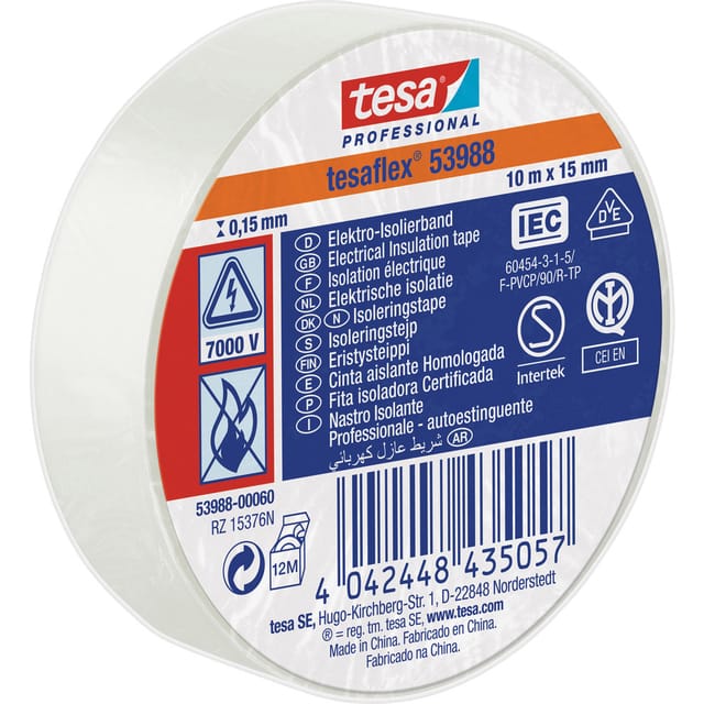 Tesa - 53988-00060-00 Isolierband ® Professional Weiß (l x b) 10 m x 15 mm 1 St.