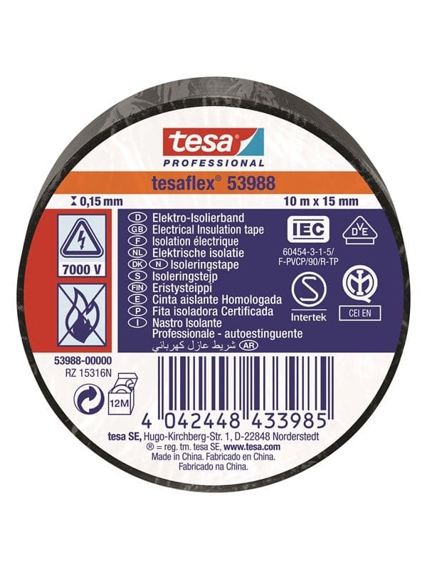 Tesa - 53988-00000-00 Isolierband ® Professional Schwarz (l x b) 10 m x 15 mm 1 St.