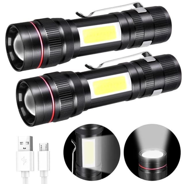 Wiederaufladbare LED-Taschenlampe, 800 lm, 3 Modi und zoombare Taschenlampe, tragbares COB-Taktiklicht als