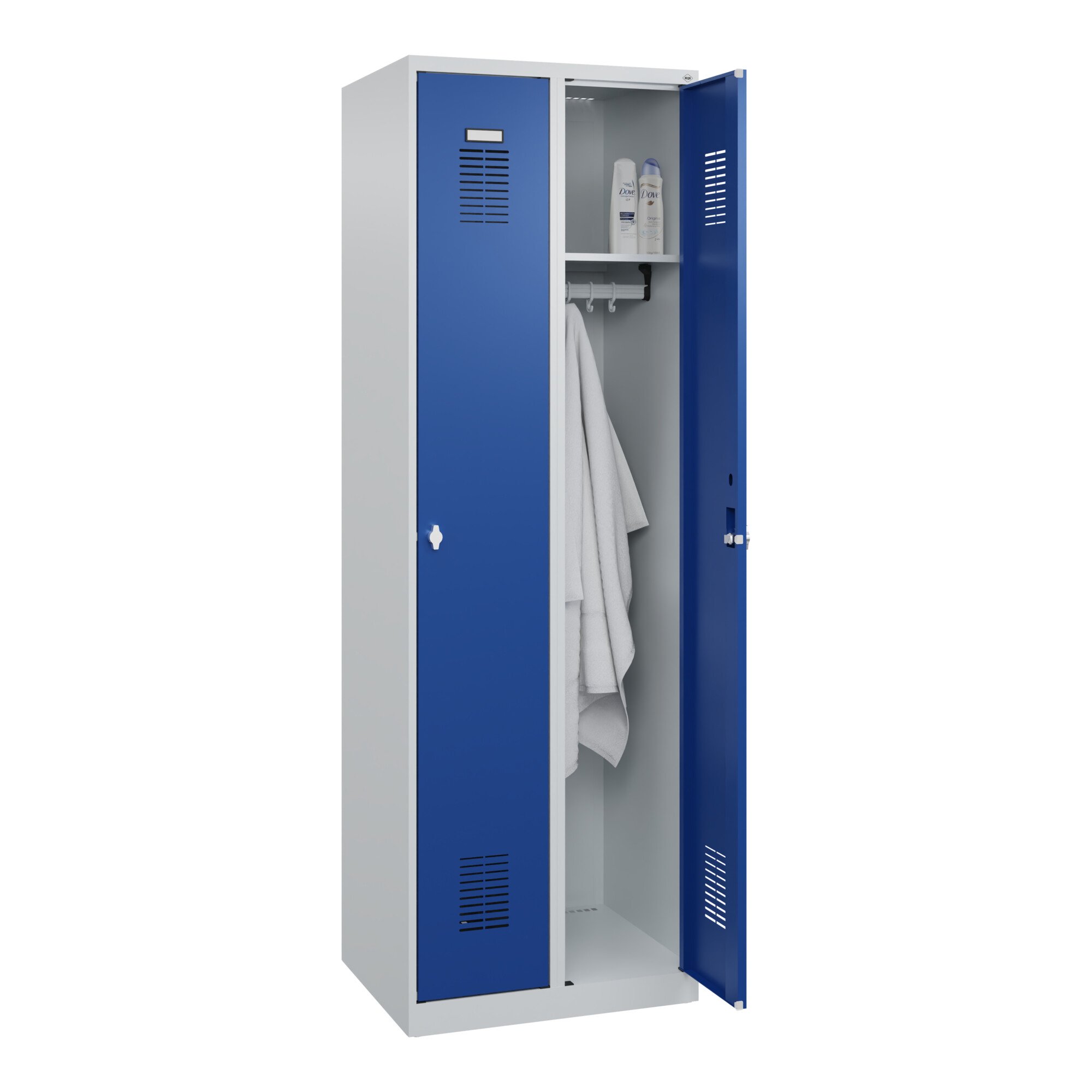 Garderobenschrank Ser.basis-plus H1850xb600xt500mm Lichtgrau/enzianblau 2abt.c+p
