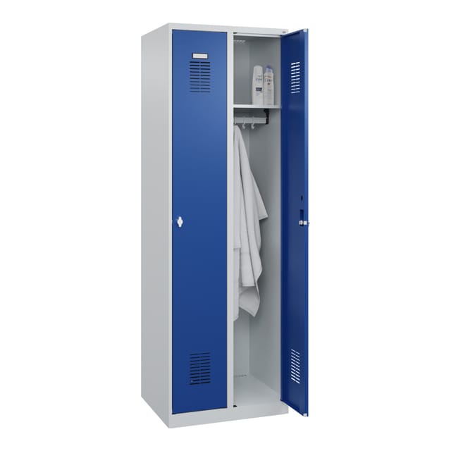 Garderobenschrank Ser.basis-plus H1850xb600xt500mm Lichtgrau/enzianblau 2abt.c+p