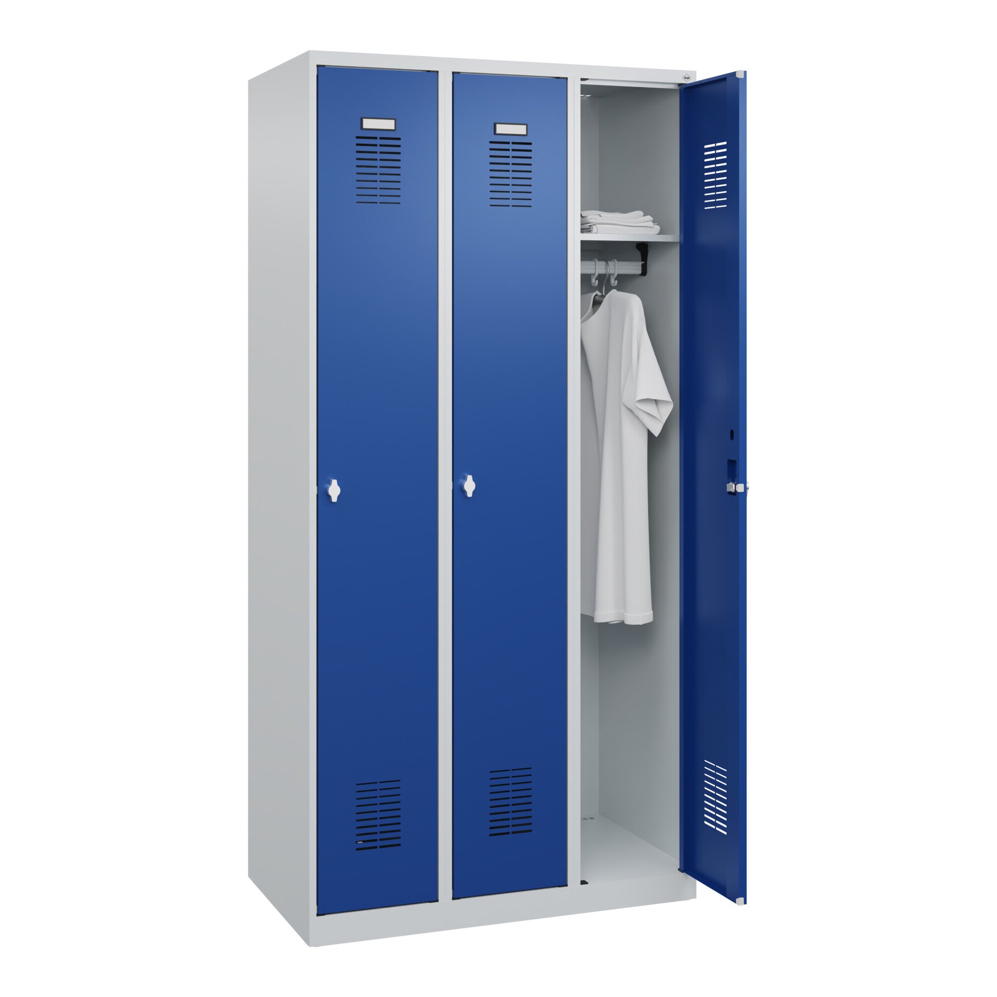 Garderobenschrank Ser.basis-plus H1850xb900xt500mm Lichtgrau/enzianblau 3abt.c+p