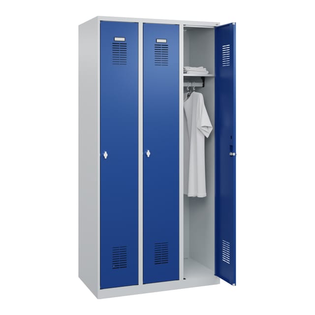 Garderobenschrank Ser.basis-plus H1850xb900xt500mm Lichtgrau/enzianblau 3abt.c+p