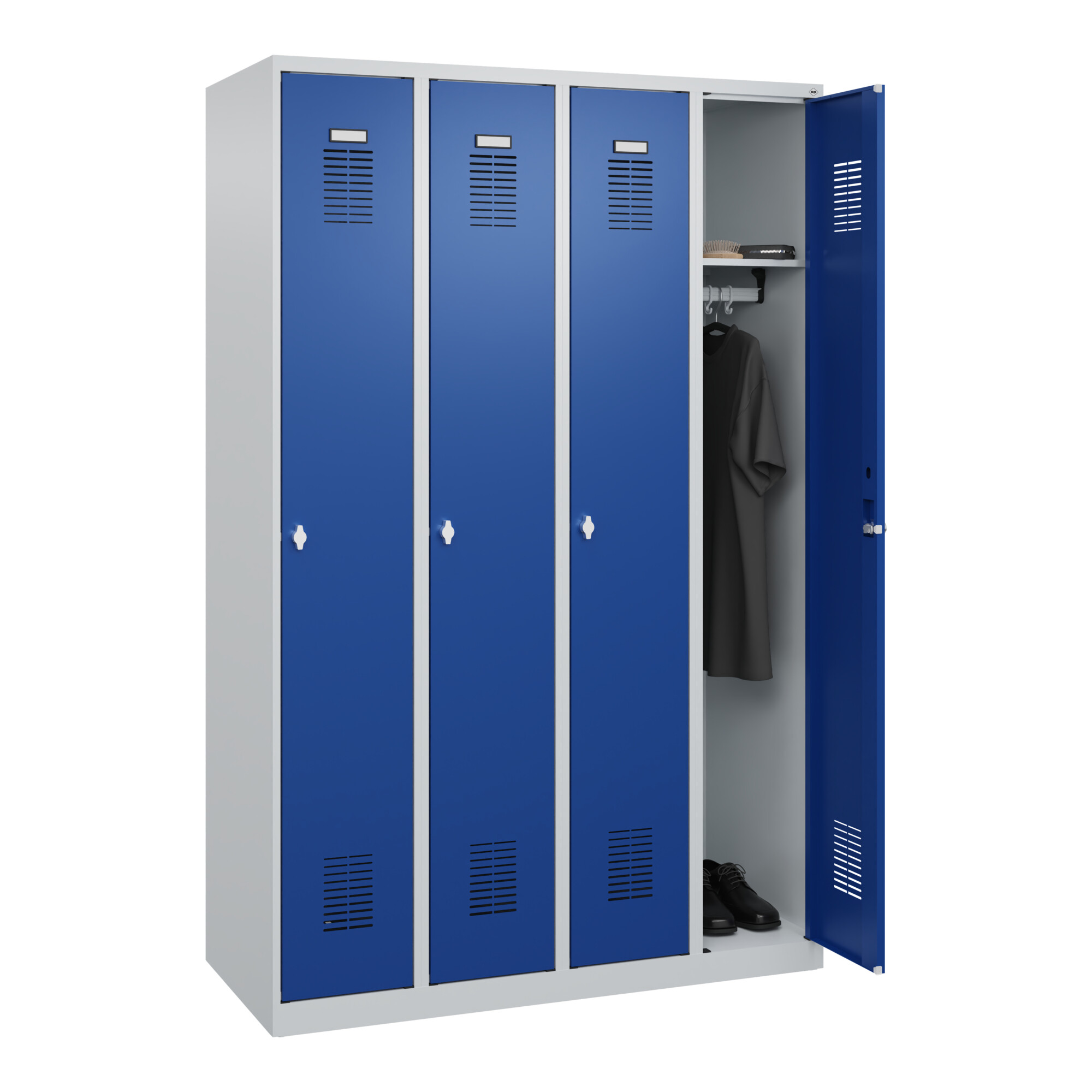 Garderobenschrank Ser.basis-plus H1850xb1200xt500mm Lichtgrau/enzianblau 4abt.