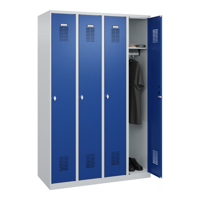 Garderobenschrank Ser.basis-plus H1850xb1200xt500mm Lichtgrau/enzianblau 4abt.