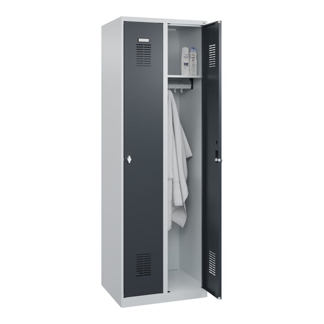 Garderobenschrank Ser.basis-plus H1850xb600xt500mm Lichtgrau/anthrazitgrau 2abt.