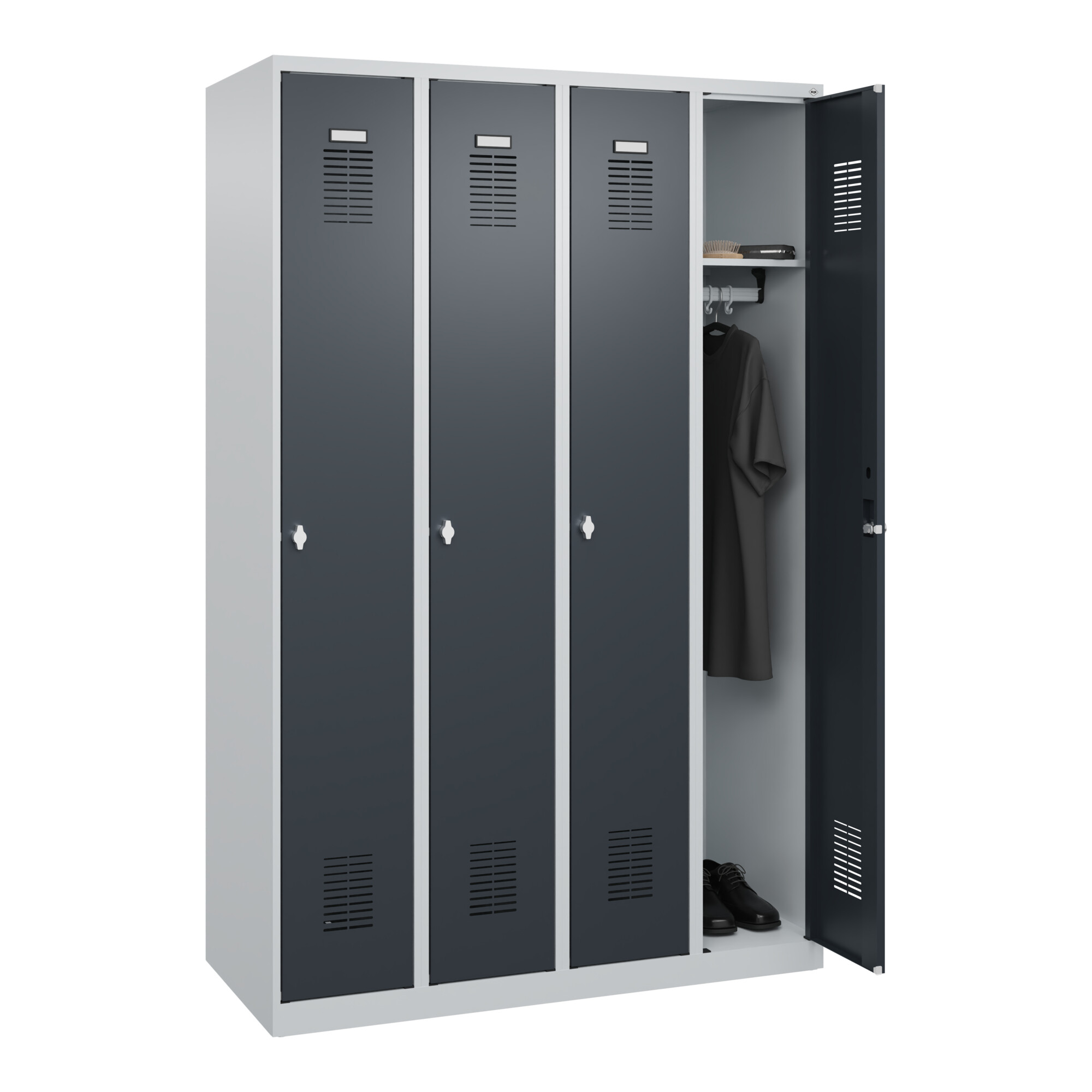Garderobenschrank Ser.basis-plus H1850xb1200xt500mm Lichtgrau/anthrazitgrau 4abt