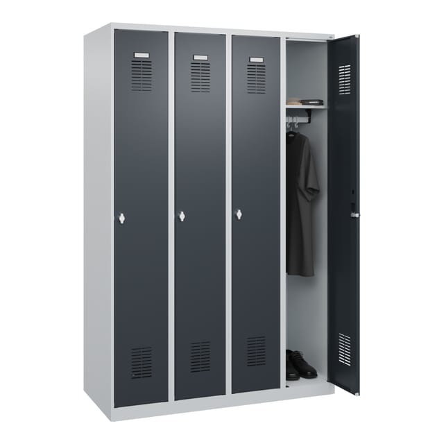 Garderobenschrank Ser.basis-plus H1850xb1200xt500mm Lichtgrau/anthrazitgrau 4abt
