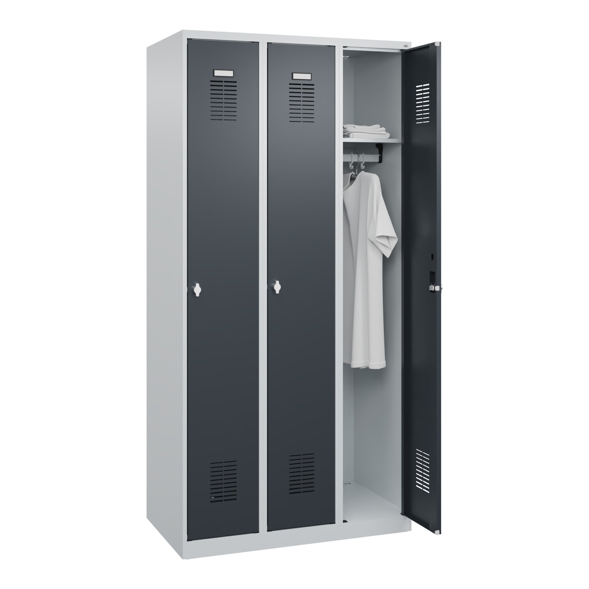 Garderobenschrank Ser.basis-plus H1850xb900xt500mm Lichtgrau/anthrazitgrau 3abt.
