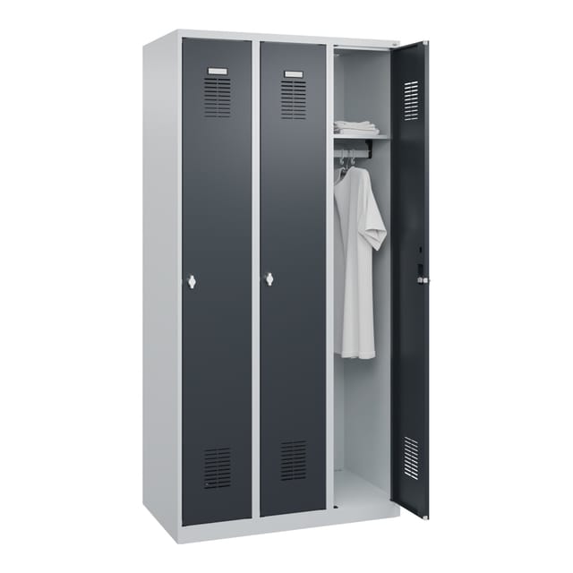 Garderobenschrank Ser.basis-plus H1850xb900xt500mm Lichtgrau/anthrazitgrau 3abt.