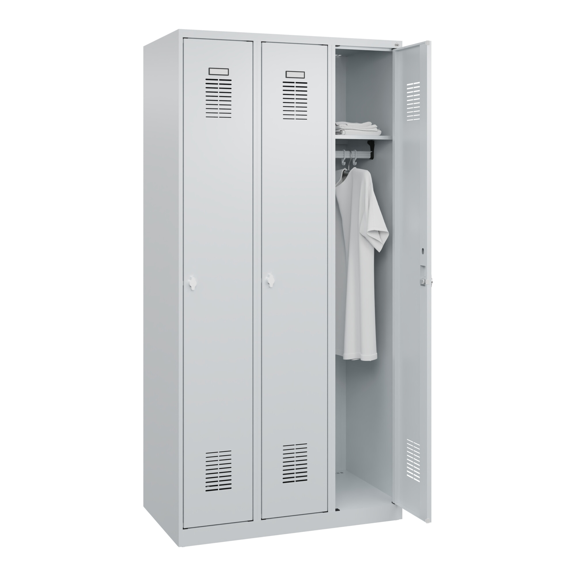 Garderobenschrank Ser.basis-plus H1850xb900xt500mm Lichtgrau 3 Abteile C+p