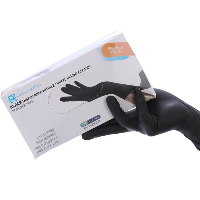 100 Stück Nitrilhandschuhe, schwarze Handschuhe, latexfrei und elastisch, perfekt für estetiste Lebensmittel, puder- und talkfrei. (S)