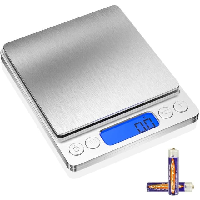 3 kg/0,1 g Präzisions-Küchenwaage, elektronische Lebensmittelwaage aus Edelstahl mit LCD-Display und Tara-Funktion, 6 Einheiten, Lebensmittelwiegen