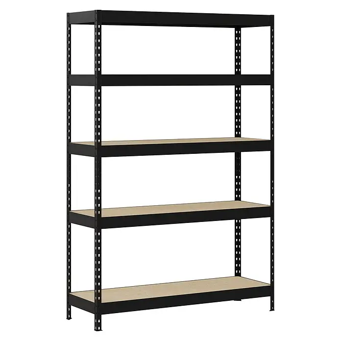 Regalux Metallregal Rivet Atlas (H x B x T: 180 x 120 x 40 cm, Traglast pro Boden: 230 kg, Anzahl Böden: 5 Stk., Stecken, Schwarz)