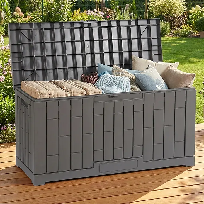 Dobar Garten-Aufbewahrungsbox Berlin (L x B x H: 112 x 39,5 x 52,5 cm, Kunststoff, Grau)