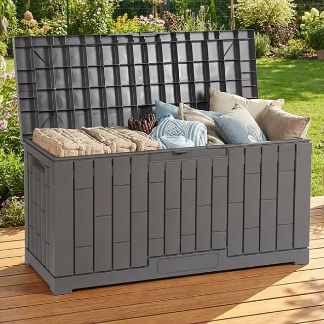 Dobar Garten-Aufbewahrungsbox Berlin (L x B x H: 112 x 39,5 x 52,5 cm, Kunststoff, Grau)