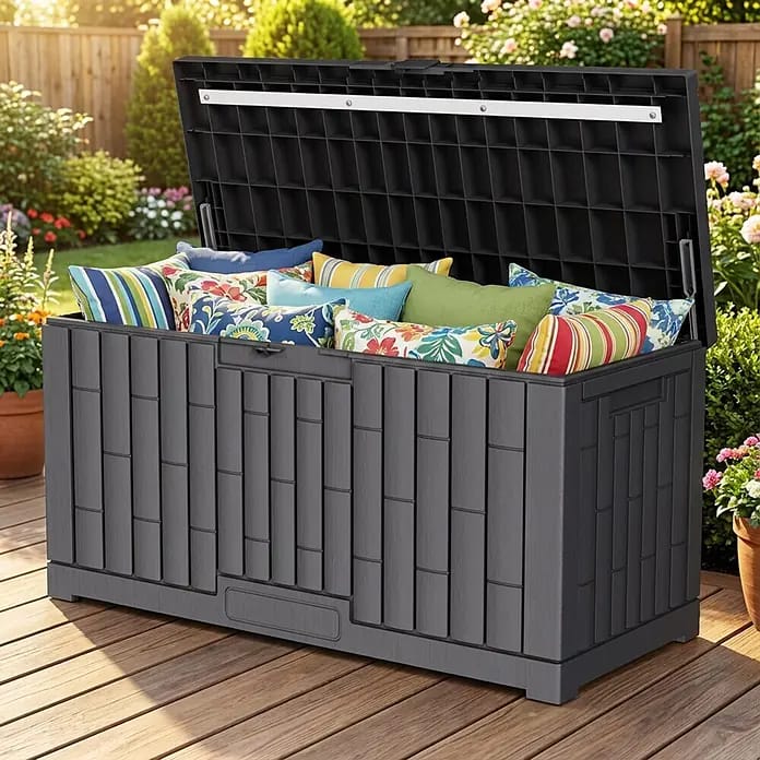 Dobar Garten-Aufbewahrungsbox Paris (L x B x H: 112 x 39,5 x 52,5 cm, Kunststoff, Grau)