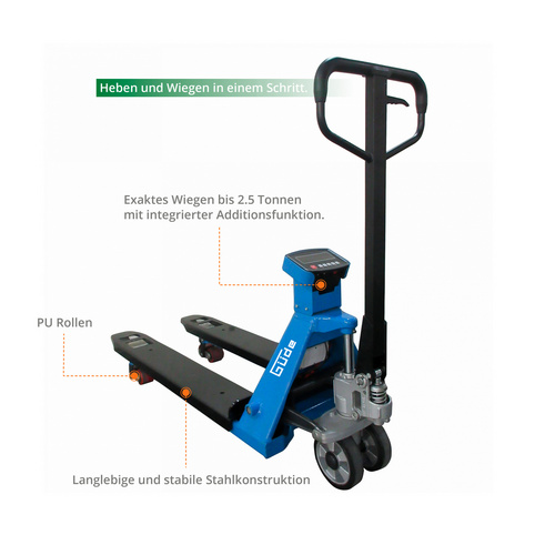 GÜDE Hubwagen, Gabelhubwagen GHW Scale 2500, LxBxH: 155x56x120,5 cm, blau Bild 2