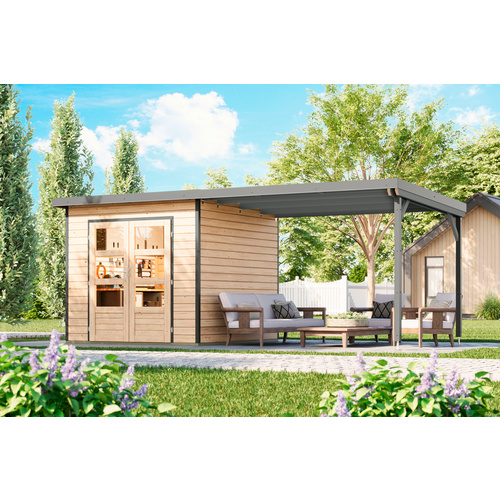 KARIBU Gartenhaus »Haby«, BxHxT: 267 x 219 x 266 cm (Außenmaße inkl. Dachüberstand) - braun